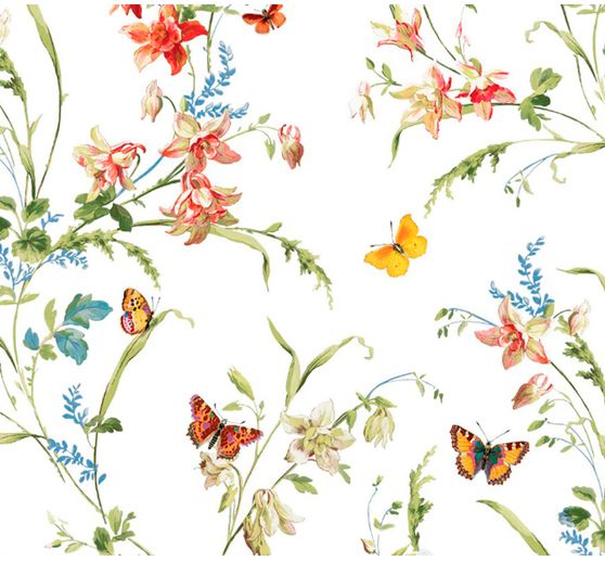 Katoenen stof "Bloemenweide met vlinders"