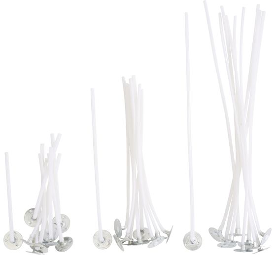 Waxed candle wicks with metal base, 3 different sizes