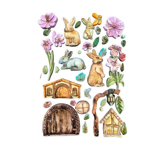 Siliconen gietvorm "Rabbit & Flowers"