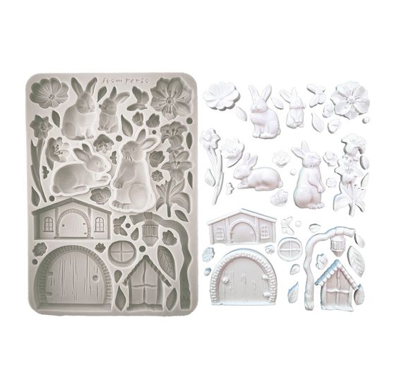 Siliconen gietvorm "Rabbit & Flowers"