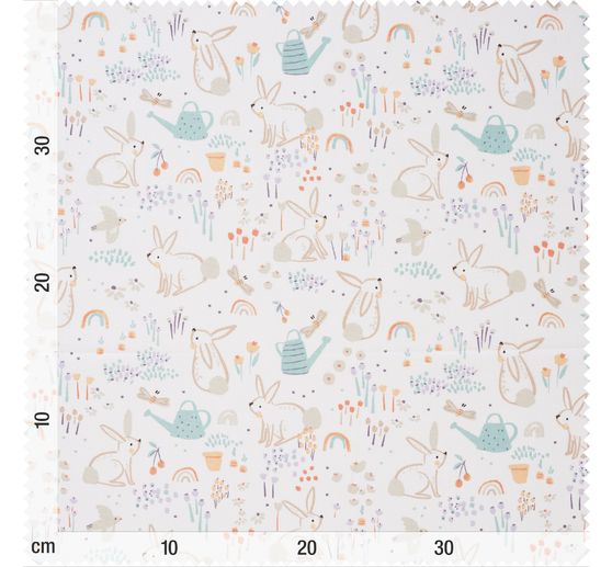 Cotton fabric "Rabbits and rainbow"