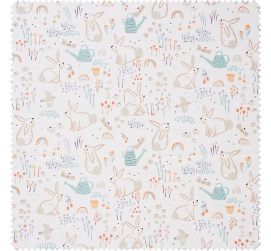 Cotton fabric "Rabbits and rainbow"