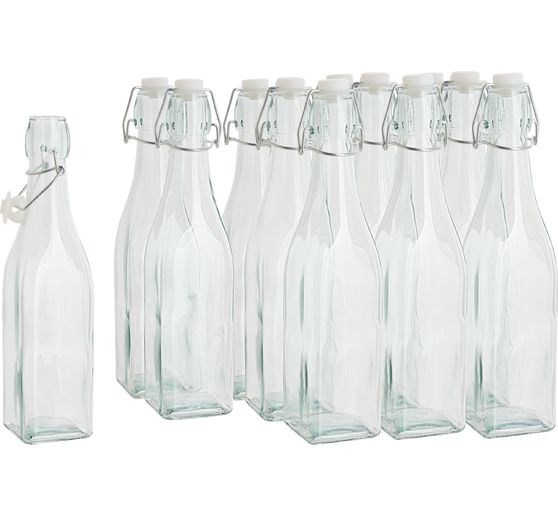 VBS Glazen flessen met clip-sluiting "Vierkant", 500 ml, 12 stuks