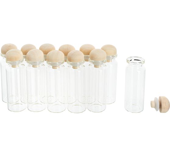 VBS Glazen potjes met houten stop, 12 stuks