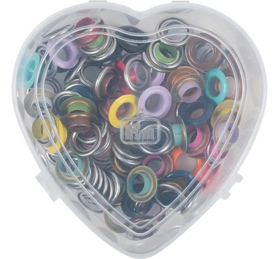 Prym Oogjes met schijfjes Gekleurd, Ø 8 mm, in hartendoosje