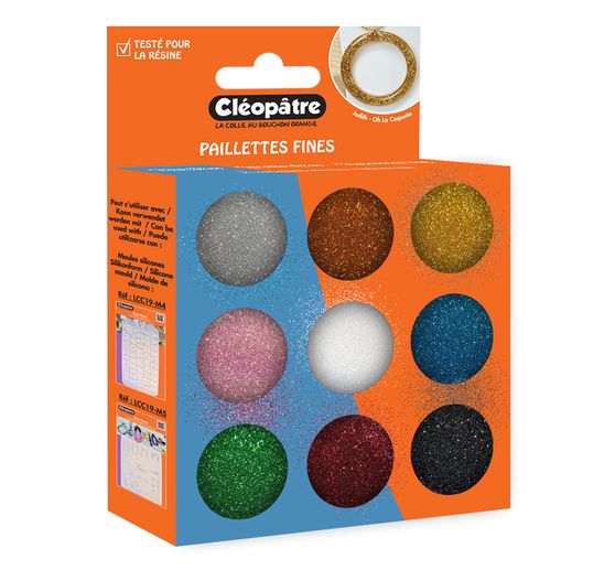 Glitterpoeder kleurset, 9 potjes