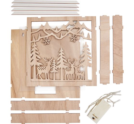 VBS Houten bouwpakket motieflijst "Hert in het bos", incl. LED's