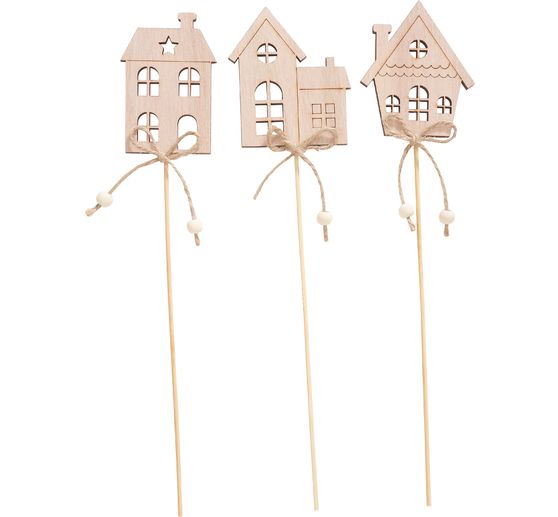 VBS Houten stekers "Huisjes", set van 3