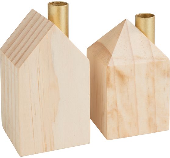 Wooden houses with holder for stick candle