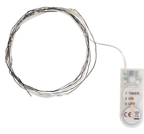 Micro LED snoer lampjes, met timer, zwarte draad, 30 LED's