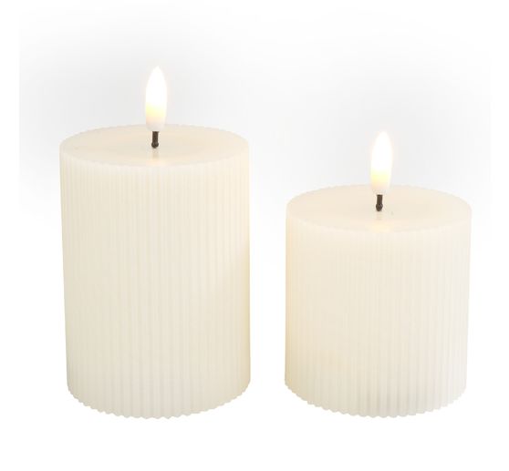 Real wax LED candle "Grooved ", set of 2, with timer 6/18 hrs.