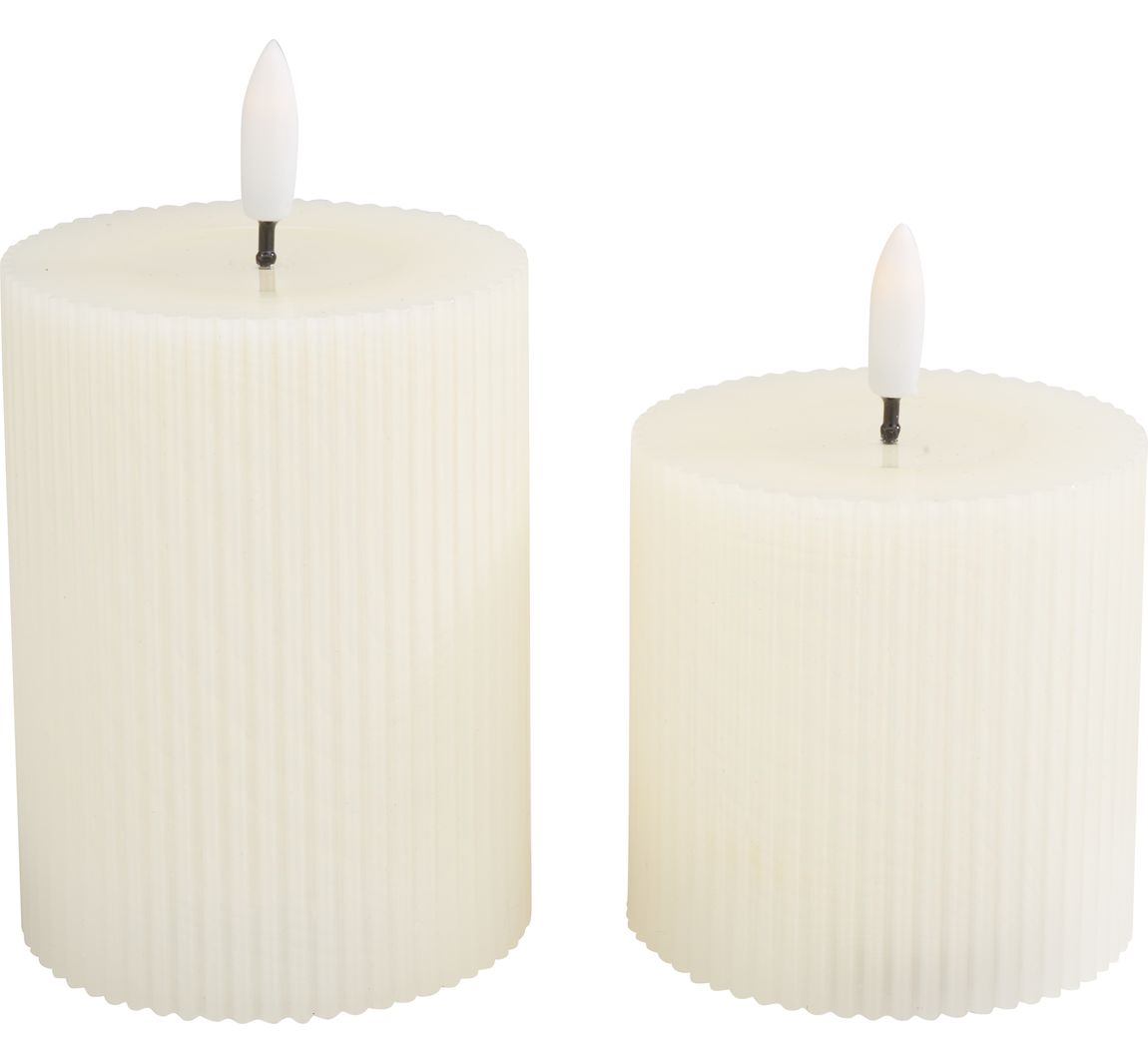LED echte waskaars "Gegroefd", set van 2, met timer 6/18 uur.