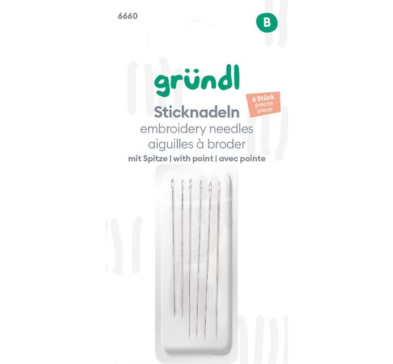 Gründl Borduurnaalden met punt, 6 stuks