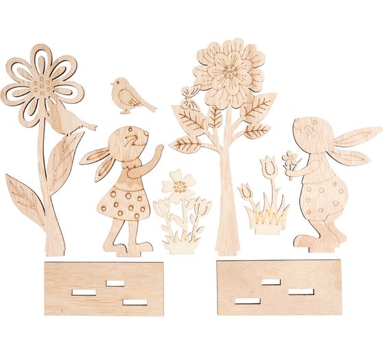 VBS Wooden building kits "Pair of rabbits with flowers", set of 2