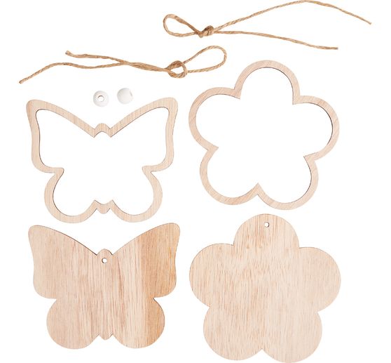 VBS Decoratieve hanger met kader "Bloem en vlinder", set van 2