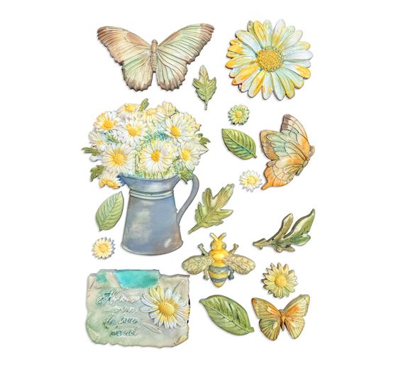 Silicone mould A5 "Daisy Art", Daisy and Butterfly