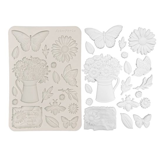 Silicone mould A5 "Daisy Art", Daisy and Butterfly