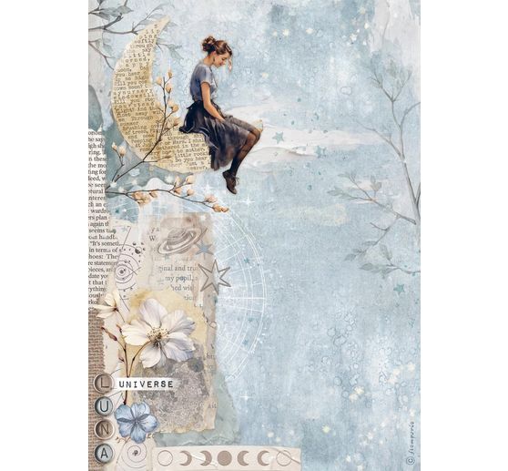 Motif straw silk "Secret Diary - Moon"