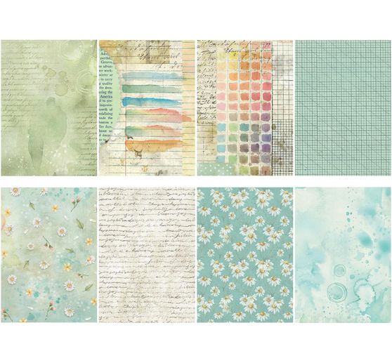 Motif straw silk backgrounds "Daisy Art", set of 8