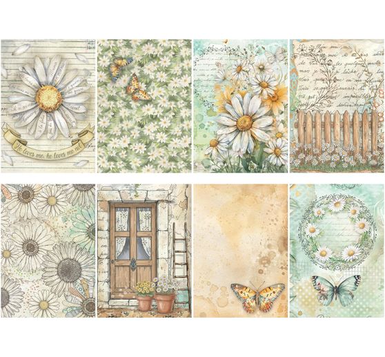 Motif straw silk assortment "Daisy Art", set of 8