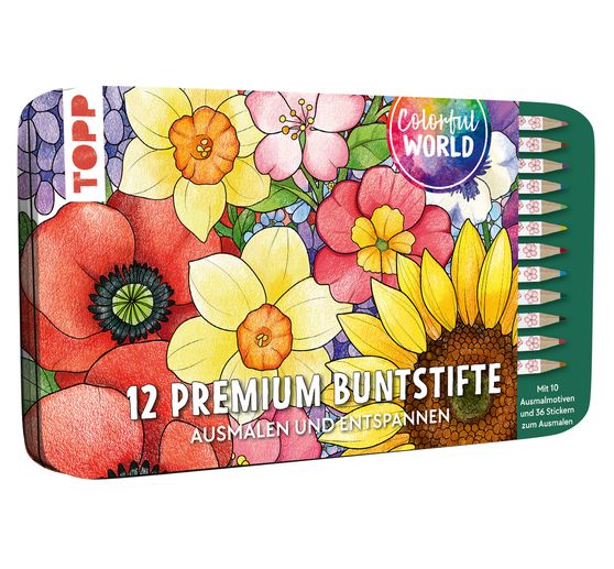 Colourful World design box with 12 coloured pencils
