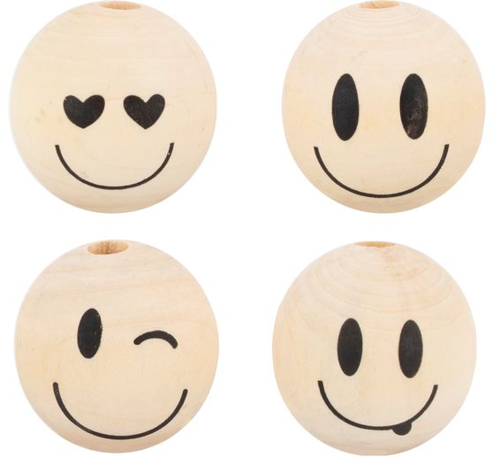 Houten koppen "Smile", &Oslash; 2,5 cm, set van 8