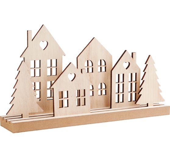 VBS Houten steekmotief "Dorp met sparren"