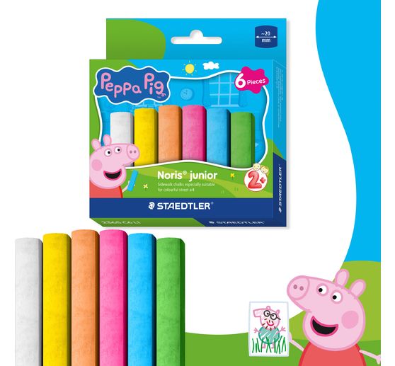 Noris junior stoepkrijt "Peppa Pig", 6 kleuren
