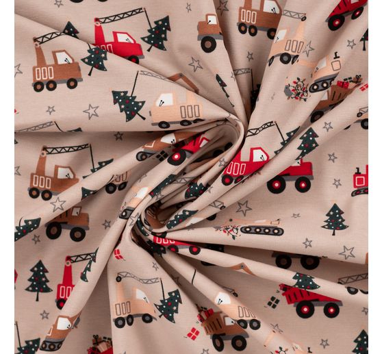 Jersey fabric "Trucks and Trees"