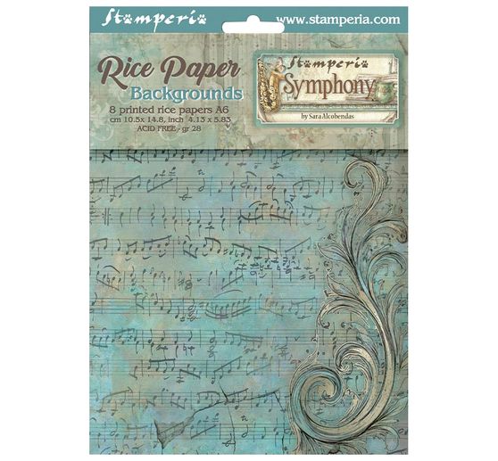 Stamperia Motif straw silk backgrounds "Symphony", DIN A6, set of 8