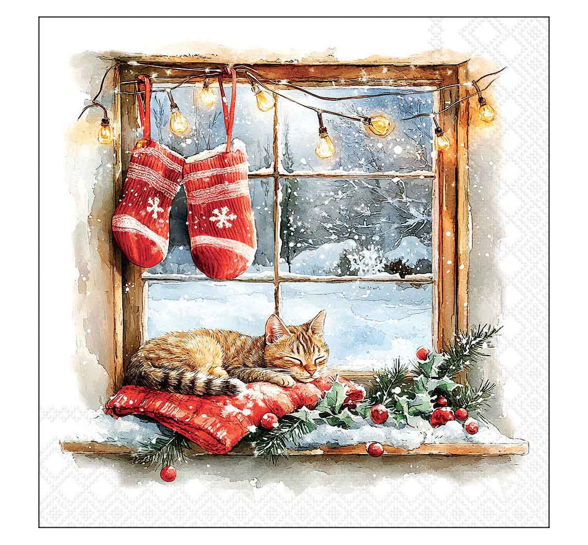 Servet "Winterraam met kat"
