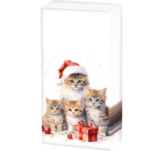 Papieren zakdoekjes "Kerstkatten"