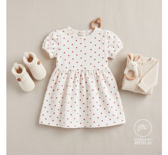 Rib jersey stof "Harten Rood"