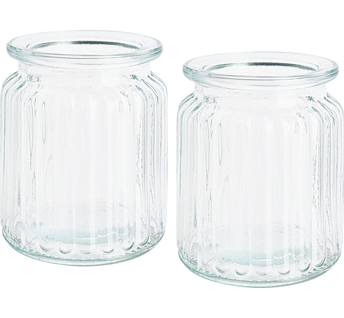 VBS Glazen windlichtvaas "Grooves", 2 stuks