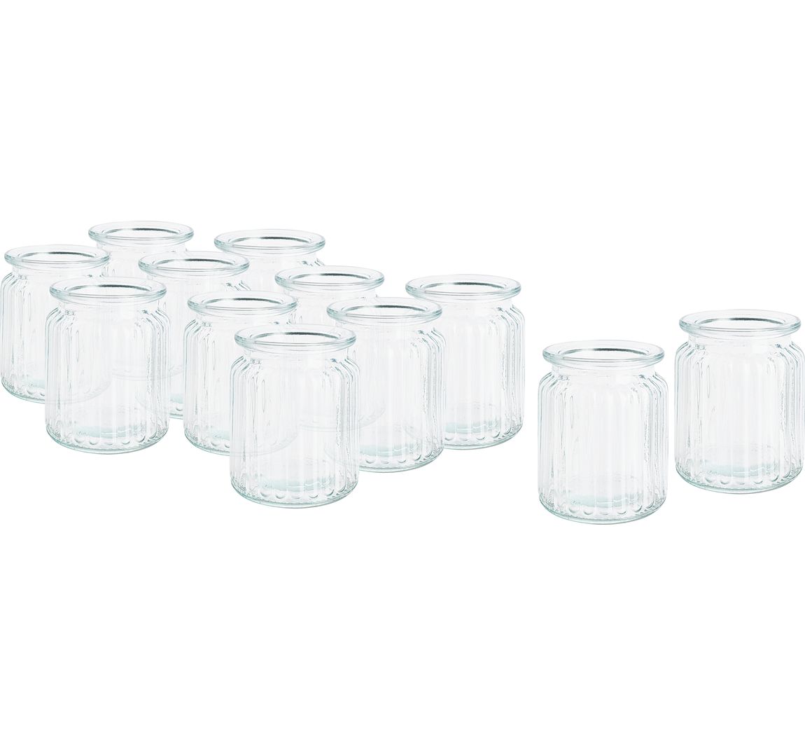 VBS XXL Glazen windlichtvaas "Grooves", 12 stuks