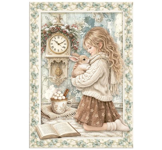 Stamperia Motif straw silk assortment "White Christmas", DIN A6, set of 8