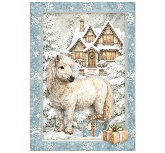 Stamperia Motif straw silk assortment "White Christmas", DIN A6, set of 8