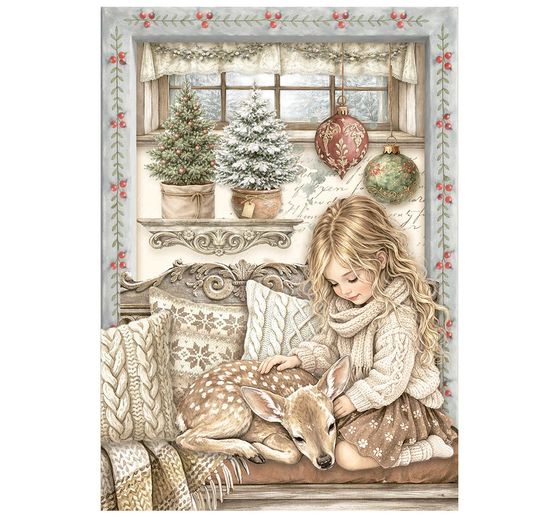 Stamperia Motif straw silk assortment "White Christmas", DIN A6, set of 8