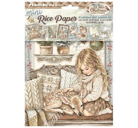 Stamperia Motif straw silk assortment "White Christmas", DIN A6, set of 8