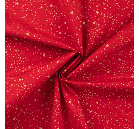 Cotton poplin fabric hot foil "Small stars &ndash; Red"