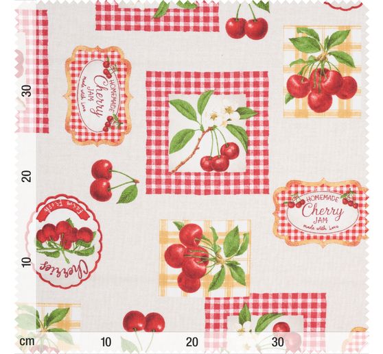 Patterned fabric in linen look "Cherries"