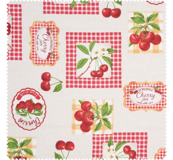 Patterned fabric in linen look "Cherries"