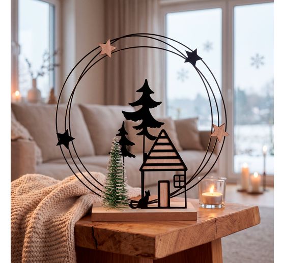 VBS Decoratieve metalen ring "Winterbos met huis"