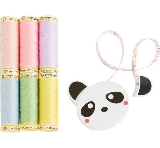 G&uuml;termann Sewing Friends Collection set with Panda retractable tape measure