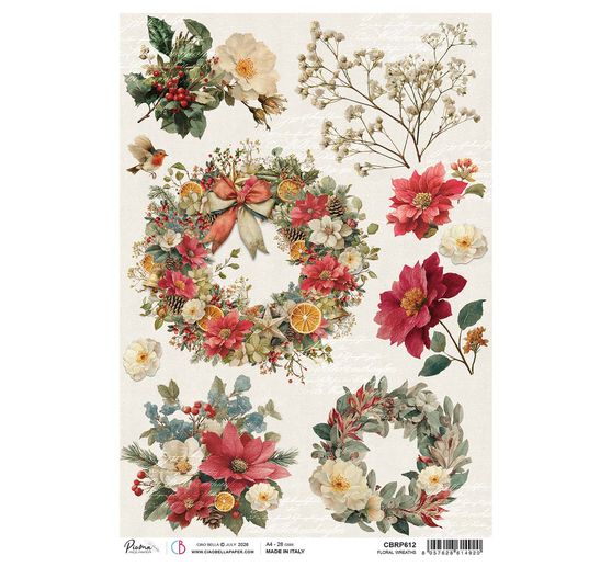 Ciao Bella motief strozijde "Merry & Bright - Floral Wreaths"