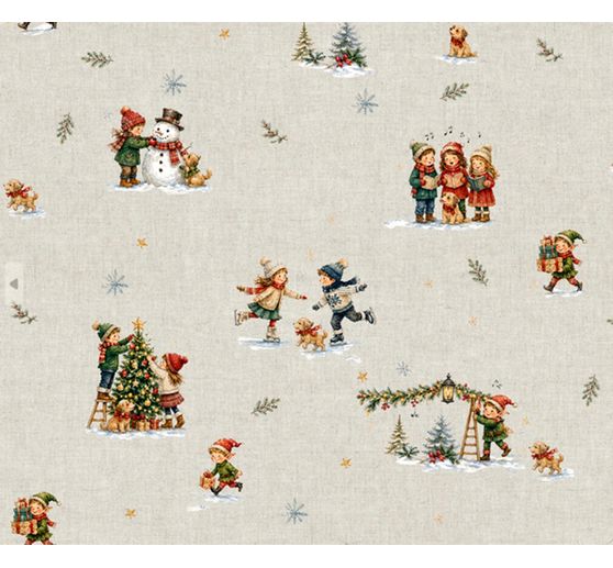 Katoenen stof "Kerstkinderen Nostalgie", acryl gecoat