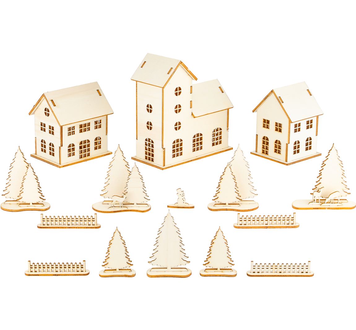 Houten bouwpakket "Winterdorp"