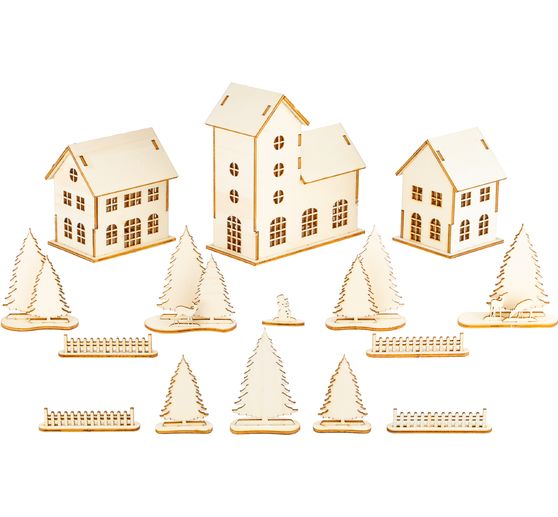 Houten bouwpakket "Winterdorp"