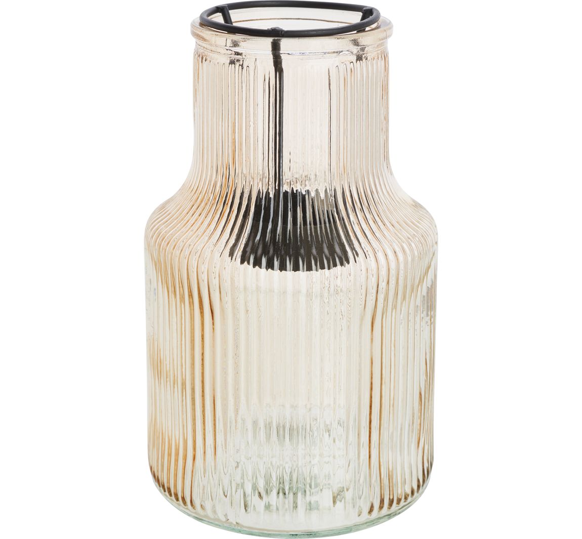 VBS Windlichtglas met metalen inzet voor theelicht, Taupe