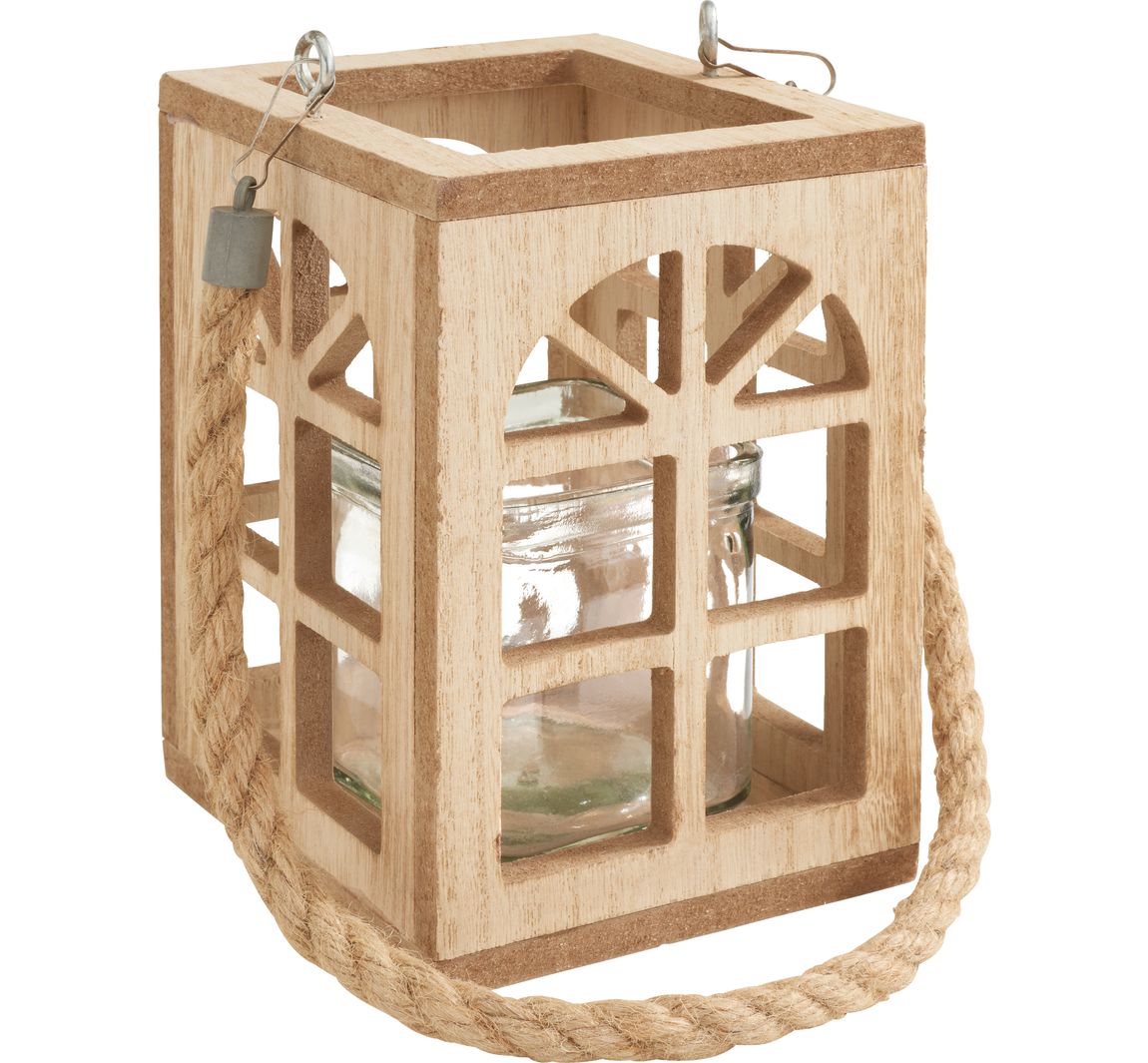 Houten lantaarn met raamuitsparingen